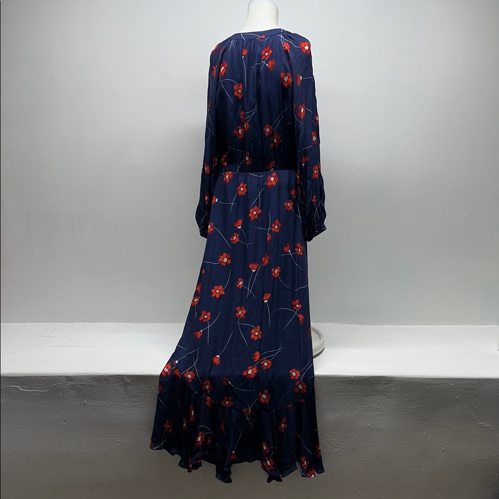 Parker Verity Maxi Dress Silk Button Front High Low Hem Floral Navy Blue Medium - Picture 6 of 12